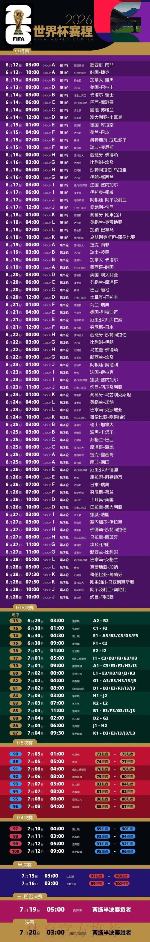 2026世界杯每日赛程一览高清直播在哪里看